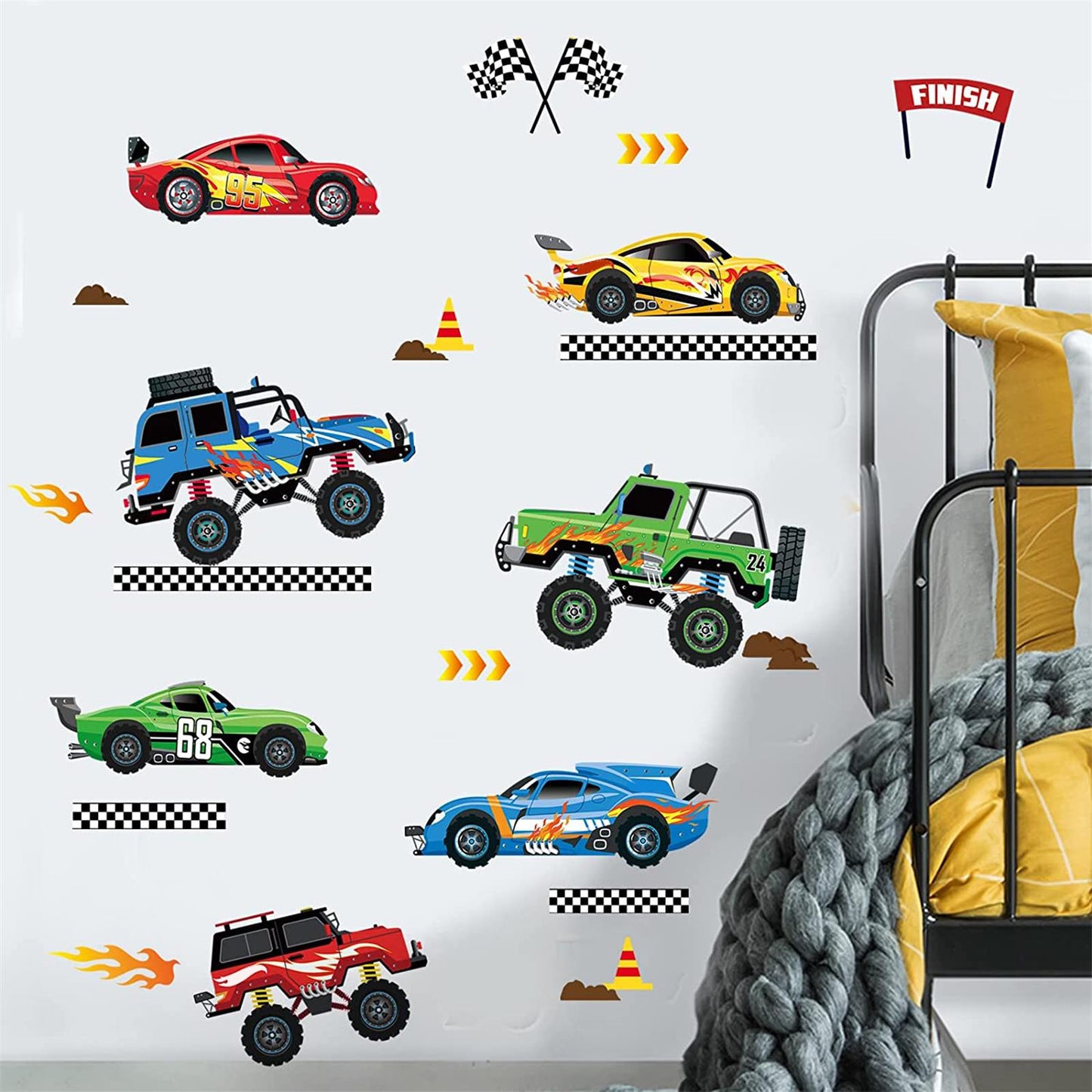 decalmile Racing Cars Wall Decals Roads Vehicles Wall Stickers