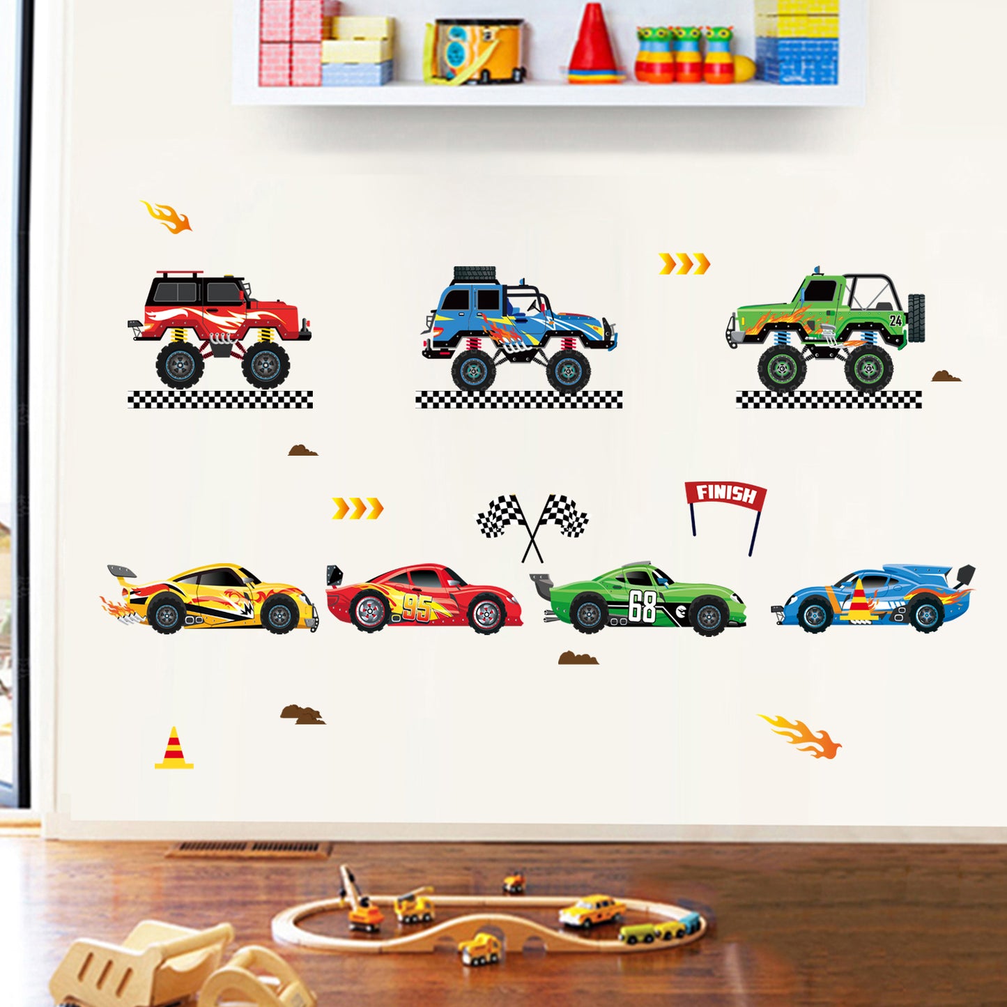 decalmile Racing Cars Wall Decals Roads Vehicles Wall Stickers