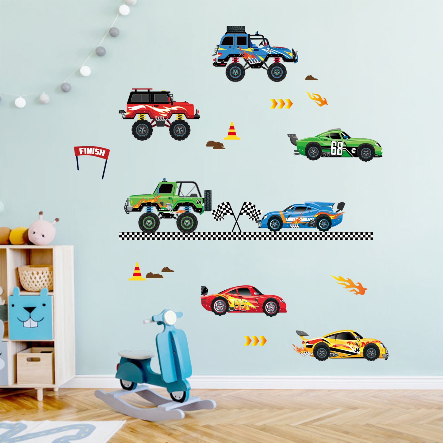 decalmile Racing Cars Wall Decals Roads Vehicles Wall Stickers