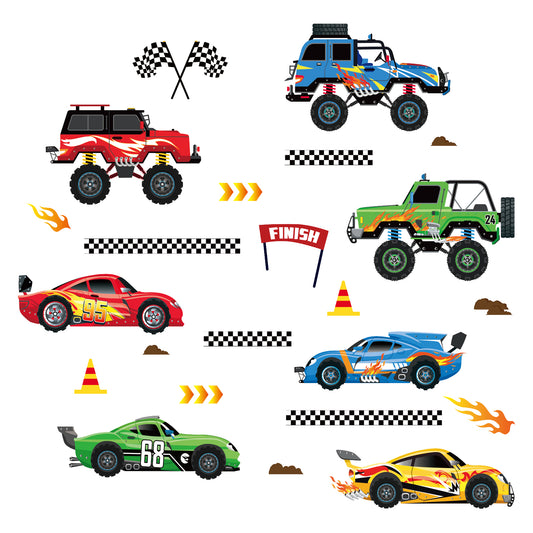 decalmile Racing Cars Wall Decals Roads Vehicles Wall Stickers