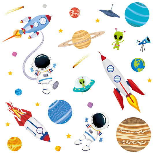 decalmile Outer Space Wall Decals Rocket Planets Astronaut Wall Stickers