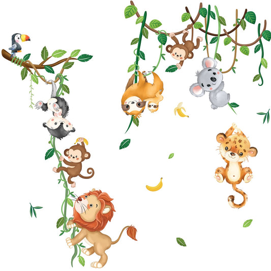 decalmile Jungle Animals Climbing Tree Wall Decals Monkey Lion Koala Tiger Wall Stickers