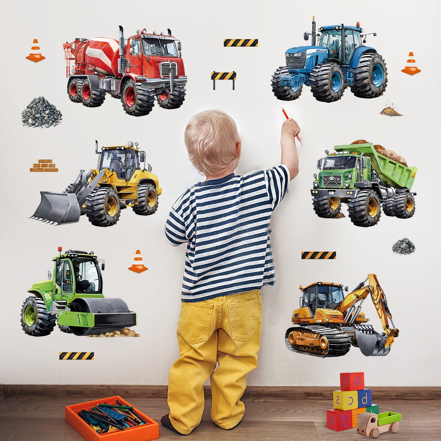 decalmile Construction Cars Wall Decals Trucks Tractor Vehicles Wall Stickers