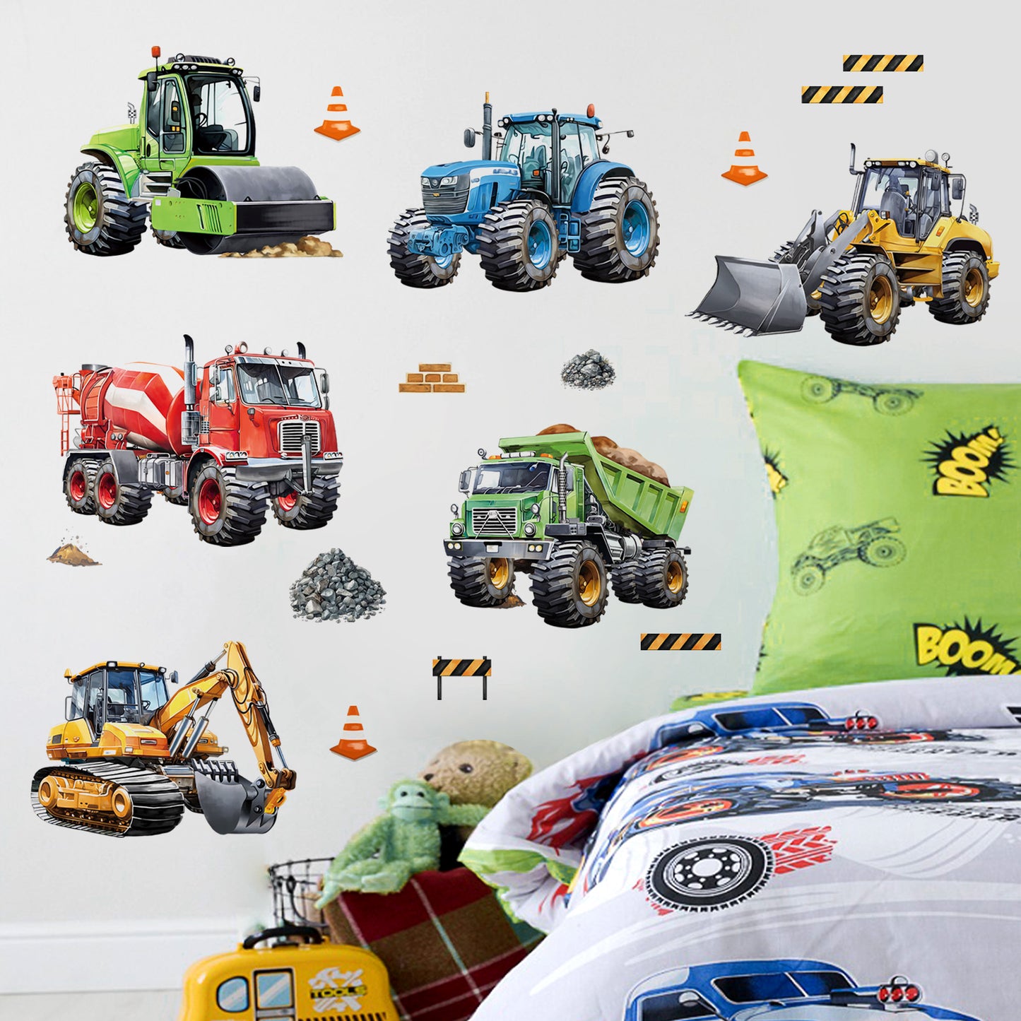 decalmile Construction Cars Wall Decals Trucks Tractor Vehicles Wall Stickers