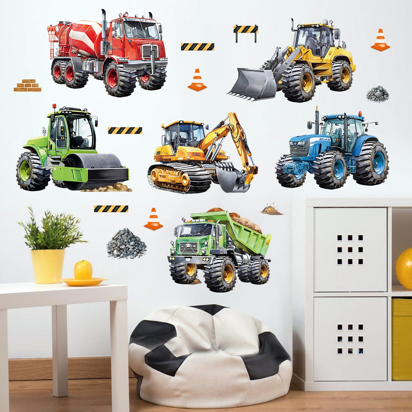 decalmile Construction Cars Wall Decals Trucks Tractor Vehicles Wall Stickers