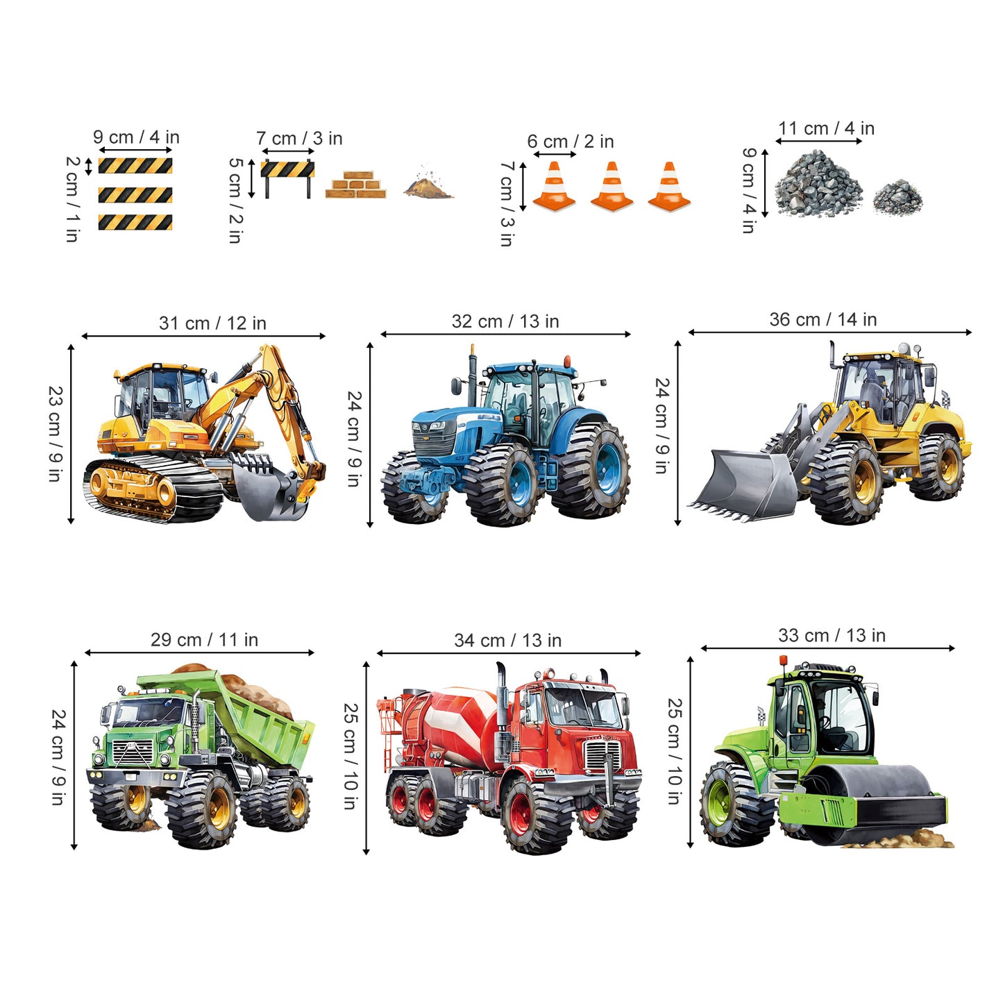 decalmile Construction Cars Wall Decals Trucks Tractor Vehicles Wall Stickers