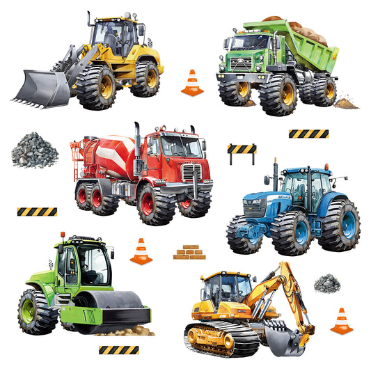 decalmile Construction Cars Wall Decals Trucks Tractor Vehicles Wall Stickers