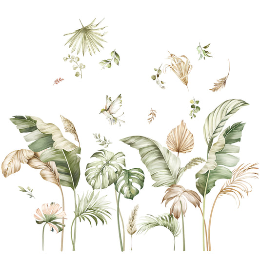 decalmile Boho Tropical Leaves Wall Decals Palm Leaf Green Plants Wall Stickers