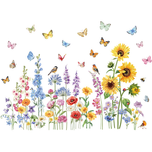 decalmile Garden Flower Double Sided Window Clings Wildflower Sunflower Butterflies Anti-Collision Window Decals