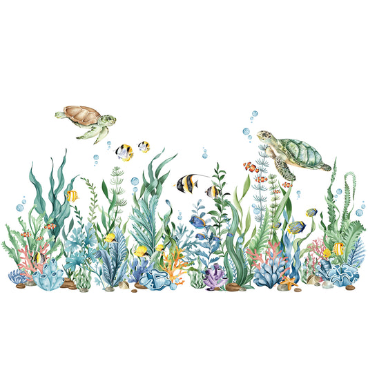 decalmile Summer Under The Sea Seaweed Double Sided Window Clings Ocean Grass Turtle Fish Anti-Collision Window Decals