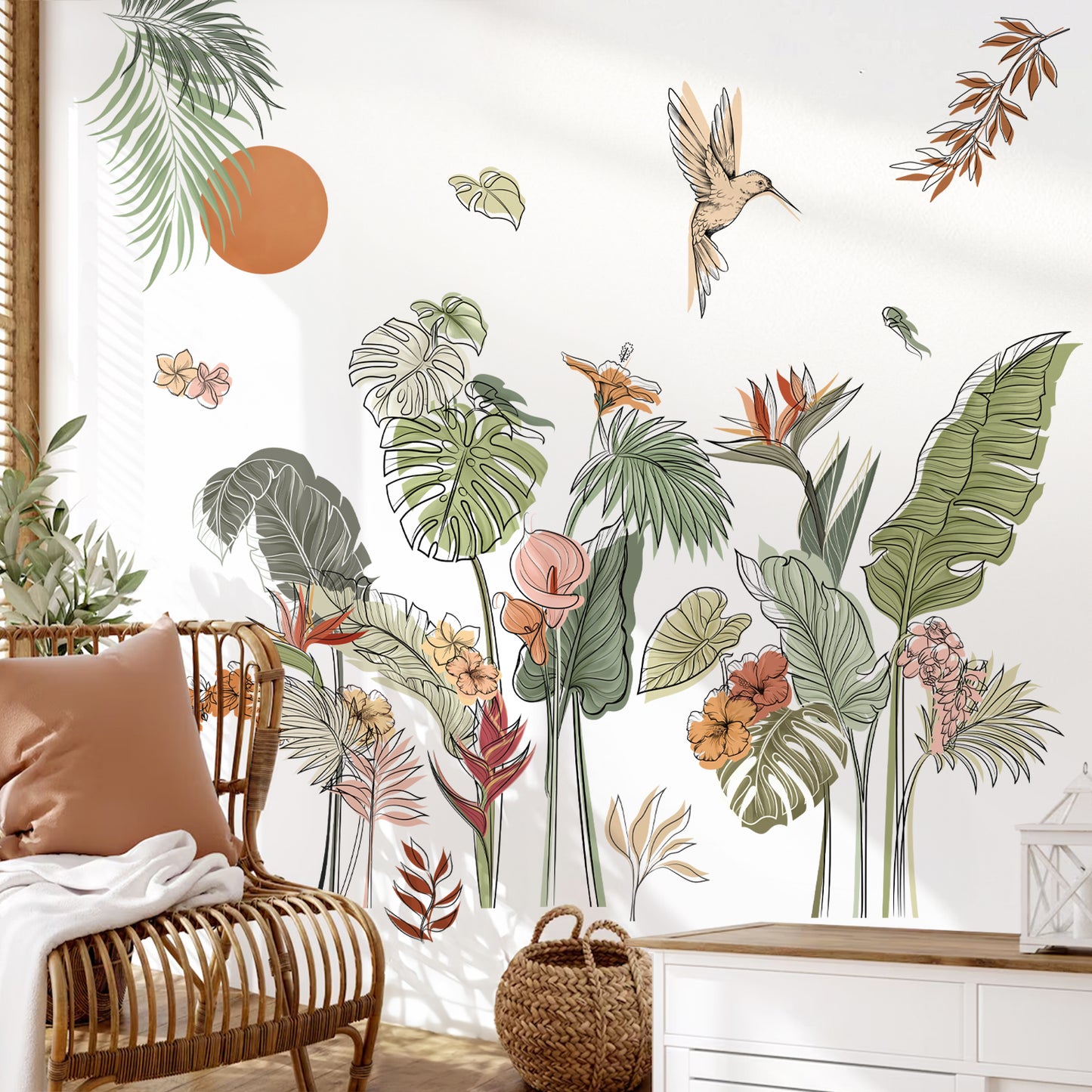 decalmile Boho Tropical Leaves Flower Wall Decals Bohemian Floral Plants Wall Stickers