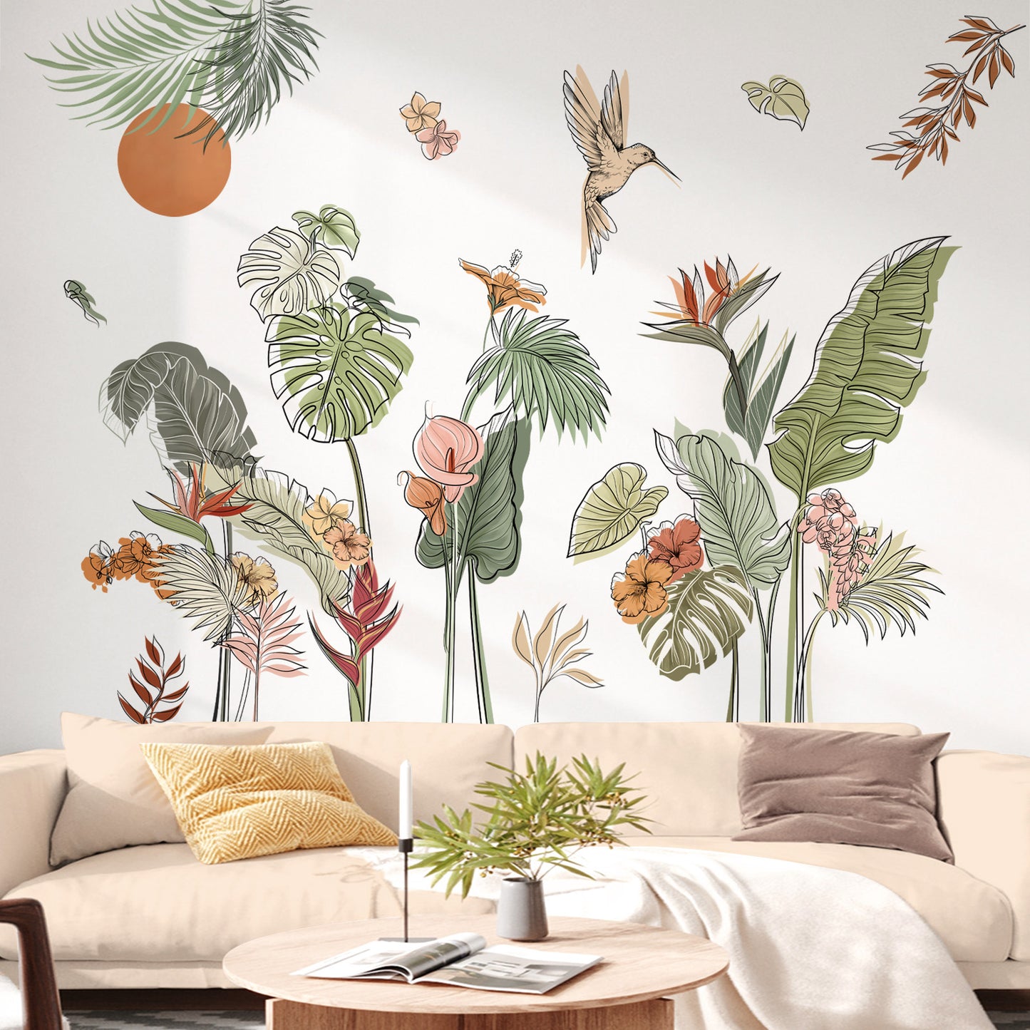 decalmile Boho Tropical Leaves Flower Wall Decals Bohemian Floral Plants Wall Stickers