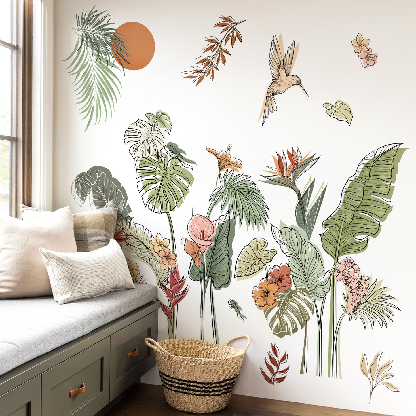 decalmile Boho Tropical Leaves Flower Wall Decals Bohemian Floral Plants Wall Stickers