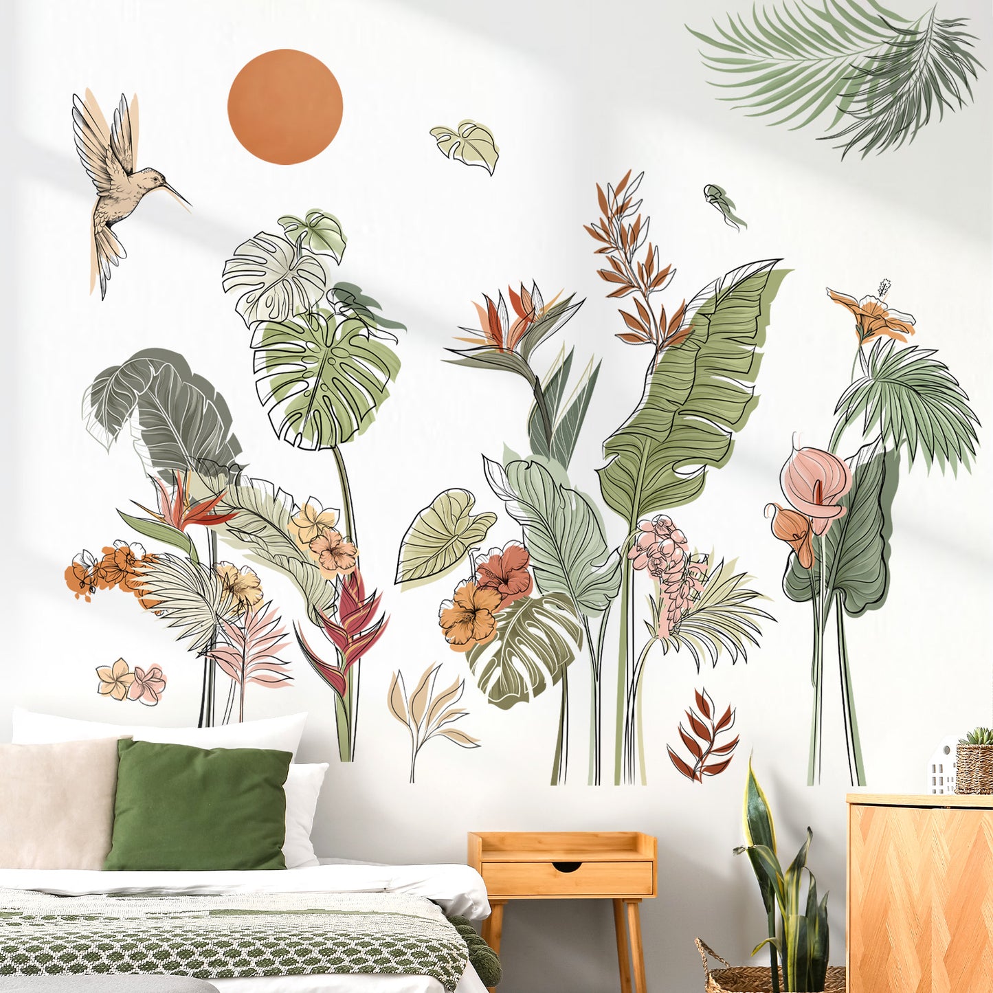 decalmile Boho Tropical Leaves Flower Wall Decals Bohemian Floral Plants Wall Stickers