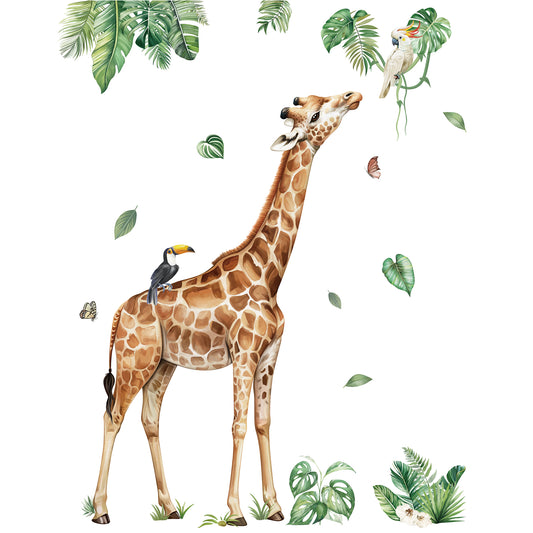 decalmile Large Jungle Giraffe Wall Decals Jungle Animals Tropical Leaves Wall Stickers