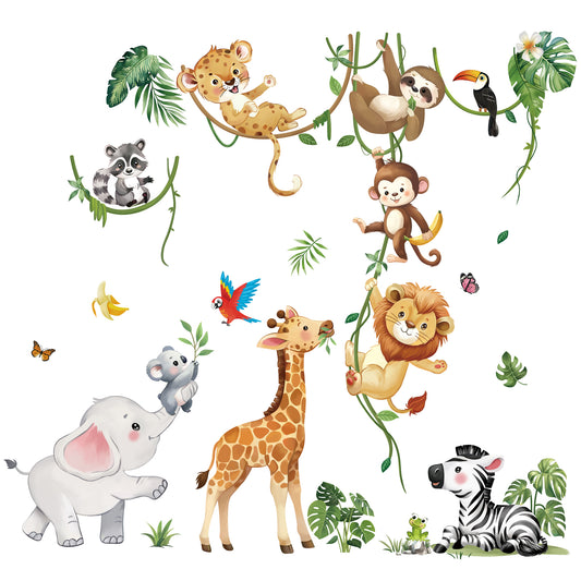 decalmile Safari Animals Wall Decals Jungle Animals Climbing Tree Giraffe Elephant Lion Wall Stickers